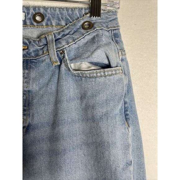 Zara basic button up jeans straight leg Distressed Frayed Button Holes Size 4 - Picture 3 of 9